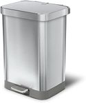 Glad Stainless Steel Step Trash Can with Clorox Odor Protection | Large Metal Kitchen Garbage Bin with Soft Close Lid, Foot Pedal and Waste Bag Roll Holder, 13 Gallon, All Stainless