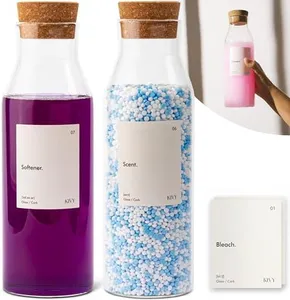 KIVY Glass Laundry Detergent Dispenser + Labels [Set of 2] Glass jars for Laundry Room Organization Decor - Laundry soap dispenser for liquid detergent dispenser - Fabric softener dispenser glass jar