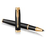 PARKER IM Rollerball Pen, Black Lacquer Gold Trim with Fine Point Black Ink Refill, Gift Box (1931659)