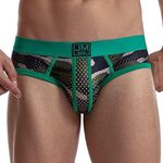 JOCKMAIL Men's Underwear Briefs Men's Sexy Briefs Breathable Comfortable Mesh Underwear Men's Low Rise Briefs, Green, Medium