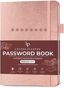 Legend Planner Password Book with Alphabetical tabs. Internet Address Keeper Logbook. Journal for Website Logins, Medium 5.3x7.7" (Rose Gold)