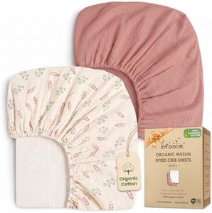Infancie 100% Organic Cotton Muslin Crib Sheets Set of 2 – Soft & Breathable Fitted Sheets for Boys and Girls, Neutral Colors – Fits Standard Baby Crib Mattress 28 x 52 Inches Rust/Floral, Crib Sheet