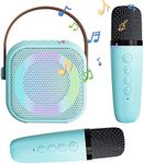 Karaoke Machine for Kids with 2 Microphones for Mobile Phone/USB/TF Card, Portable Mini Karaoke Machine with LED Light and Voice Changing Effects for Home Party, Birthday (Blue)