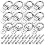 CZC AUTO 12 Pack D Ring Tie Down Anchors 1/4" Heavy Duty Stainless Steel Trailer Tie Down Hooks for Truck, Trailer, Camper, Warehouse, Boat, Cargo Control & Surface Mount, with Screws