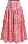 CIDER Plaid Skirts for Women A Line High Waisted Casual Maxi Skirt 2024 Trendy: Red, S