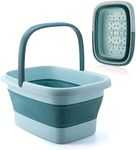 Foot Bath Basin with Massage Acupoint,Collapsible Plastic Pedicure Bowl with Handles,Foot Spa Bath 15L/4 Gallons Foot Soak Bowl and Mop Cleaning Bucket(Green)