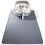 Silicone Cat Litter Mat, 86x56 cm Waterproof Litter Box Mat Cats Feeding Mats with Raised Edges, Quick Clean Desig (Grey)