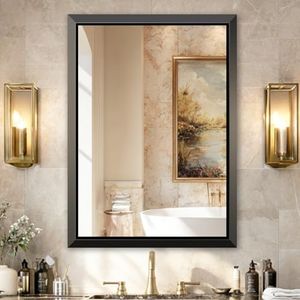 USHOWER Rectangular Bathroom Mirror, 30x40 Inch Wall Mirror, Mirrors for Bathroom Sink, Beveled Aluminum Frame, Anti-Rust, Big Brushed Black Mirror for Bathroom, Restroom, Mirror Wall