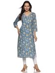 RAJMANDIRFABRICS Women's Cotton Embroidered & Floral Printed Straight Kurta (PK10113085-XXL, XX-Large, Blue)