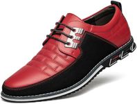 Men's Premium Leather Dress Shoes Comfort Business Casual Oxford Shoes Fashion Dress Sneakers Soft Loafers Derby Shoe for Office Working Walking Driving, Red, 10.5