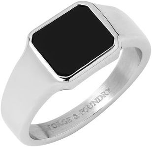 Forge & Foundry Anillo de plata con incrustaciones de ónix para hombre, V, Piedra preciosa., Ónix