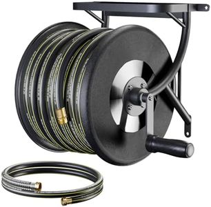 Wurzberge Heavy Duty Wall Mounted Garden Hose Reel – Durable Steel Construction, Come with 130ft Rubber Garden Hose & 5ft Lead-in Hose, Brass Fittings, Easy Crank Handle, Weather Resistant