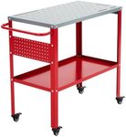 Towallmark Movable Welding Table 36"x18", 1200lbs Steel Welding Workbench Table, Portable Work Bench with 8 Tool Slots, 5/8-inch Fixture Holes, 4 Casters with Brakes and Tool Tray