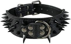 Pimaodog Sharp Spiked Studded Dog Collar 2 Inch Width Stylish Leather Dog Collars for Medium & Large Dogs Pitbull Labrador Boxer Rottweiler German Shepherd (L:19-22 inch, Black-1)