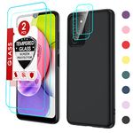 LeYi for Samsung Galaxy A03S Phone Case: Samsung Galaxy AO3S Phone Case with 2 PCS Tempered Glass Screen Protector & Camera Lens Protector, Liquid Silicone Slim Phone Case for Galaxy A03S- Black