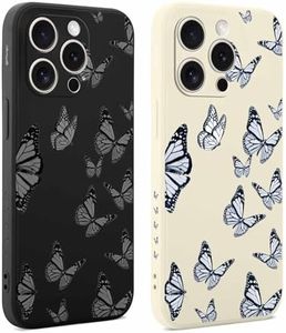 Foonary 2 Pièces Coque pour Apple iPhone 15 Pro 6,1", Etui avec Aesthetic Motif Latéral Mignon Dessin Housse, Souple Silicone Fille Beau Cover Antichoc Protection Case pour iPhone 15 Pro, Papillon 02