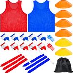 Wettarn 12 Player Adjustable Flag Football Set Includes 12 Pcs Football Belt 36 Pcs Flags 2 Pcs Mesh Jerseys 6 Pcs Cones 2 Pcs Whistle 1 Pcs Mesh Carrying Bag, 3 Flags Per Belt for Adults Teens Kids