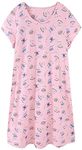 CHUNG Women Short Sleeved Soft Cotton Nightdress Ladies loose fit Nighties Animal Floral Print, Pink Cup, L