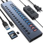 Powered USB Hub, VANGREE 17-Port USB Splitter (7 USB 3.0 Ports+3 2.4A Charging Ports+3 USB 2.0 Ports+2 USB-C 3.0 Ports+SD/TF Card Reader), Individual On/Off Switches, 90W Power Adapter for Laptop, PC