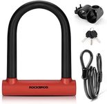 ROCKBROS U Lock Bike U Lock with Cable Heavy Duty Bike Lock Bicycle U Shackle 21mm U-Lock 4 ft Cable Mounting Bracket Scooter Motorcycles Combination Lock 3 Keys Anti Theft