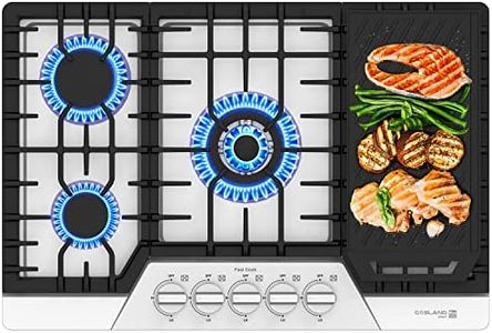 30 Inch Gas Cooktop, GASLAND Chef PRO GH3305SF 5 Burner Gas Stovetop with Reversible Cast Iron Grill/Griddle, Gas Countertop Plug-in, NG/LPG Convertible Gas Cooktops, Stainless Steel