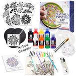 Complete Beginner's Mandala Painting 48 Piece Kit with Acrylic Paints, Reusable Stencils and Dotting Tools. Fun Rock Art & DIY Craft Project. Starter Activity Pack and Gift for Teens and Adults