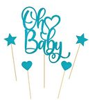 SVM CRAFT® Oh Baby Cake Topper Blue Glitter - Smash Cake Topper, New Baby For Photo Booth Props, Glitter Cake Decorating Supplies, Baby Shower Favors For Gold Cake Topper, Oh Baby Sign (Oh Baby)