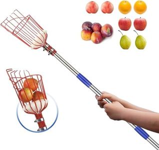 Fruit Picker Pole with Basket - 15.8 Foot Adjustable Height Fruit Picker Tool with Stainless Steel Fruit Picking Pole for Apple Cherry Berry Fit Orange Blueberry Mango Avocado Lemon Peach