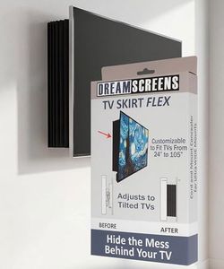 Dreamscreens TV Skirt Flex – Hides TV Mounts and Cables – Adjustable Width, Height, and Tilt – One Size Fits Most TVs – Easy Tool-Free Install – Black