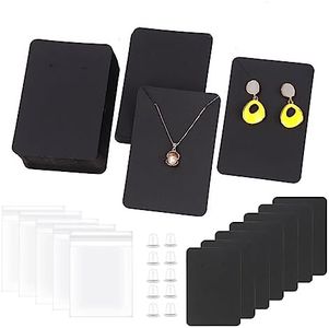 Swpeet 300Pcs Black Earring Display Cards Assorment Kit, 100Pcs 3.5 x 2.4 Inches Square Earring Holder Cards with 100 Silicone Earring Backs and Self-Seal Bags for Earrings Necklace Jewelry Display