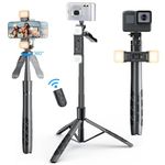 Mobilife Selfie Stick Tripod 360 Degree Rotation Dual Fill Light Gimbal Handle Bluetooth 62-inch Extendable Mobile Tripod Stand for Phone Camera Vlogging