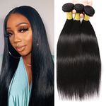 Brazilian 12A Grade Virgin Straight Human Hair Bundles 100% Unprocessed Straight Human Hair Extension for Women Straight 3 Bundles Natural Black Color (18 20 22Inch, straight bundles)