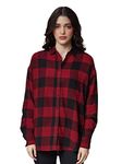 The Souled Store| Plaid: Black and Red Womens and Girls Shirts|Full Sleeve|Oversized fit Plaid |100% Cotton Black & Red Color Women Boyfriend Shirts