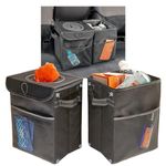 High Road StashAway Car Trash Can and Recycling Set with Covered Garbage Can, Storage Pockets, Hanging Straps and Side Handles - Multipurpose Waterproof Bins Each Hold 2.25 Gallons of Car Garbage