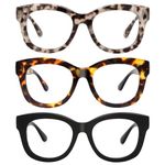 JiSoo 3 Pack Reading Glasses 2.5 Women/Men Designer Oversized Readers, Thick Large Round Ladies Reading Glasses 2.5, Demi Grey+ Tortoise+Black