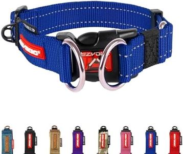 EzyDog Double Up Dog Collar - Reflective Large Dog Collar with ID Tag D-Ring, For Small, Medium & Large Dogs - Supreme Comfort with Soft & Strong Nylon Webbing - Blue