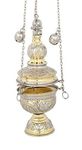 Terra Greek Brass Incense Burner, Two-colored Church Thurible Censer with 12 Bells, 24cm x 44cm
