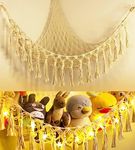 Stuffed Animal Storage Hammock with LED Light - Nursery Toy Storage and Organizer for Baby Room Decor - Teddy Bear Hammock Stuffy Storage Plushie net Corner, Kids Toddler Bedroom Boho