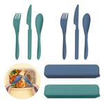 2PCS Portable Travel Utensils Set with Case, LIOUCBD Reusable Wheat Straw Knife Fork Spoon Tableware, Camping Utensils Bpa Free Cutlery Set for Travel Picnic Camping or Daily Use (Blue, Green)