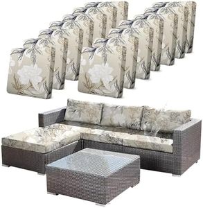 CALBODE 14Pcs Outdoor Stretch Cushion Covers,Waterproof Outdoor Chair Floral Cushion Covers for Patio Furniture, Washable Beige Couch Covers Replacement for Patio Furniture