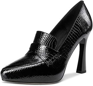 NobleOnly Zapatos de Tacón Mujer Plataforma de Cuero Pumps Tacón de Aguja 10CM High Heels Negro Zapatos EU35
