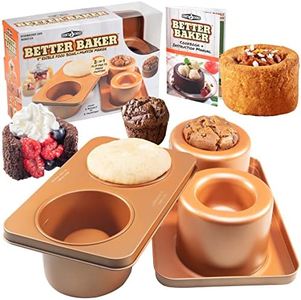 Cook's Choice 2-In-1 Better Baker Edible Food Bowl & Muffin Maker w Recipe Cookbook- Two 5" Bowls or Cupcakes- Double-Sided Stainless Steel Non-Stick Pan-Makes Breakfast, Lunch, Dinner & Dessert Bowls