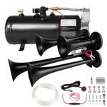 180db Air horn with 0.8 gallon Air Compressor, Super loud train horn kit with 150 PSI Air Tank for Truck, Jeep,Pickup,SUV (Black truck horn kit)