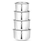 Allo Stainless Steel Triply Tope combo of 4 with Lid/Patila/Bhagona for Grains/Soups/Canning/Desserts/Broth Boiling Tope Induction Gas Base Multi-Purpose Steel |10 Years Warranty 14cm,16cm,18cm & 20cm