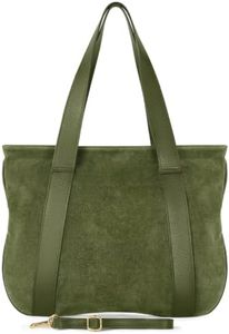 Italian Genuine Suede Leather Tote for Women with Secure Zipper & Adjustable Strap | Large City Shoulder Carryall (Olive)