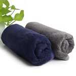 HEELIUM Bamboo Hand Towel | Ultra Absorbent & Anti-Bacterial | 3X Softer Than Cotton Towels | 65 X 40 cm - 600 GSM | Pack of 2 - Blue, Grey