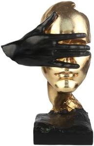 Zhao Xiang 12" Thinker Statue, Silence is Gold Abstract Art Figurine, Modern Creative Home Resin Sculptures Decorative Objects, See No Evil Home Decor for Office Bookshelf Desktop