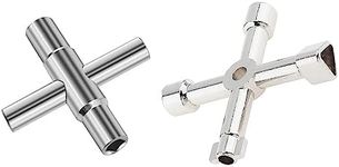 Omninmo 2 Pieces 4 Way Sillcock Key Plated Steel Water Keys Silver Multifunctional Faucets Key Wrench with 4 Way Utility Gas Meter Keys Faucet Wrench Tool for Opening Closing Sillcock or Spigots