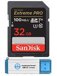 SanDisk 32GB SDHC SD Extreme Pro Memory Card Works with Canon EOS Rebel T5, T5i, T6, T6i, T7, T7i Digital DSLR Camera 4K V30 (SDSDXXG-032G-GN4IN) Bundle with 1 Everything But Stromboli 3.0 Reader