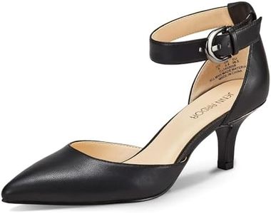 JENN ARDOR Women's Kitten Heel Pumps Ladies Closed Pointed Toe D'Orsay Ankle Strap Dress Stiletto Black, Black, 8 (9.7in)